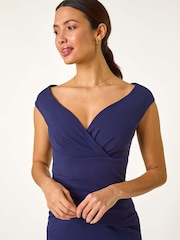 Roman Blue Bardot Wrap Front Dress - Image 4 of 5