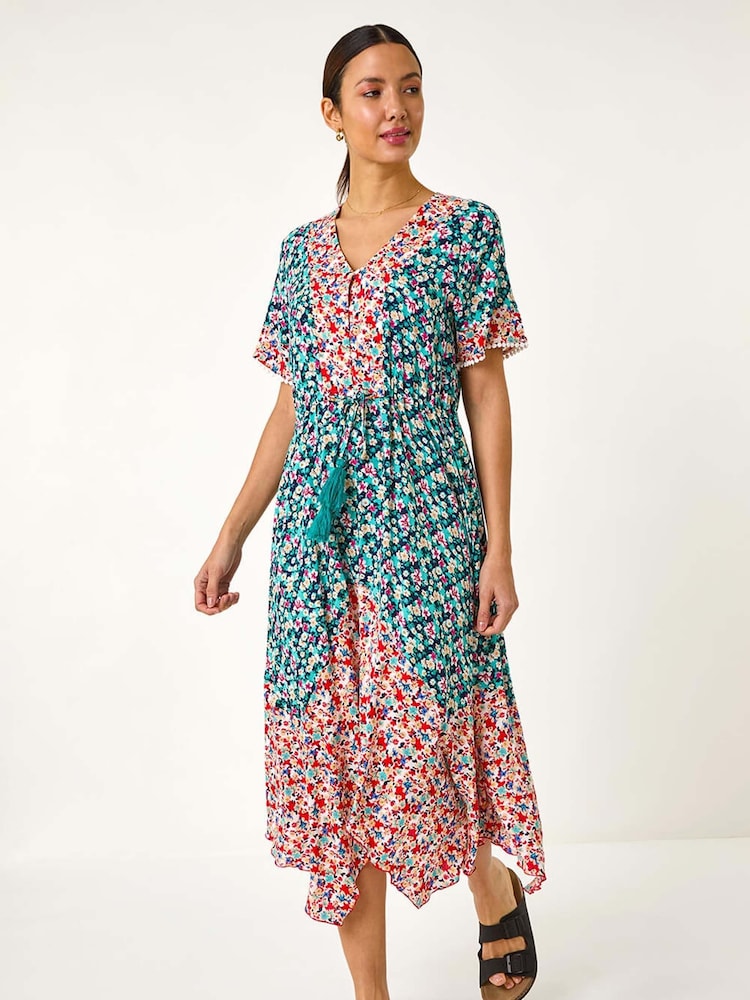 Roman Blue Floral Mix Print Midi Dress - Image 2 of 5