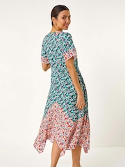 Roman Blue Floral Mix Print Midi Dress - Image 3 of 5