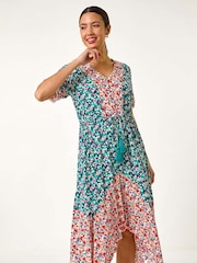 Roman Blue Floral Mix Print Midi Dress - Image 4 of 5