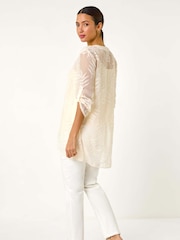 Roman Cream Leaf Print Burnout Wrap Tunic Top - Image 4 of 5