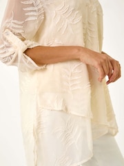 Roman Cream Leaf Print Burnout Wrap Tunic Top - Image 5 of 5
