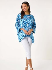 Roman Blue Ikat Print Tunic Top - Image 2 of 5