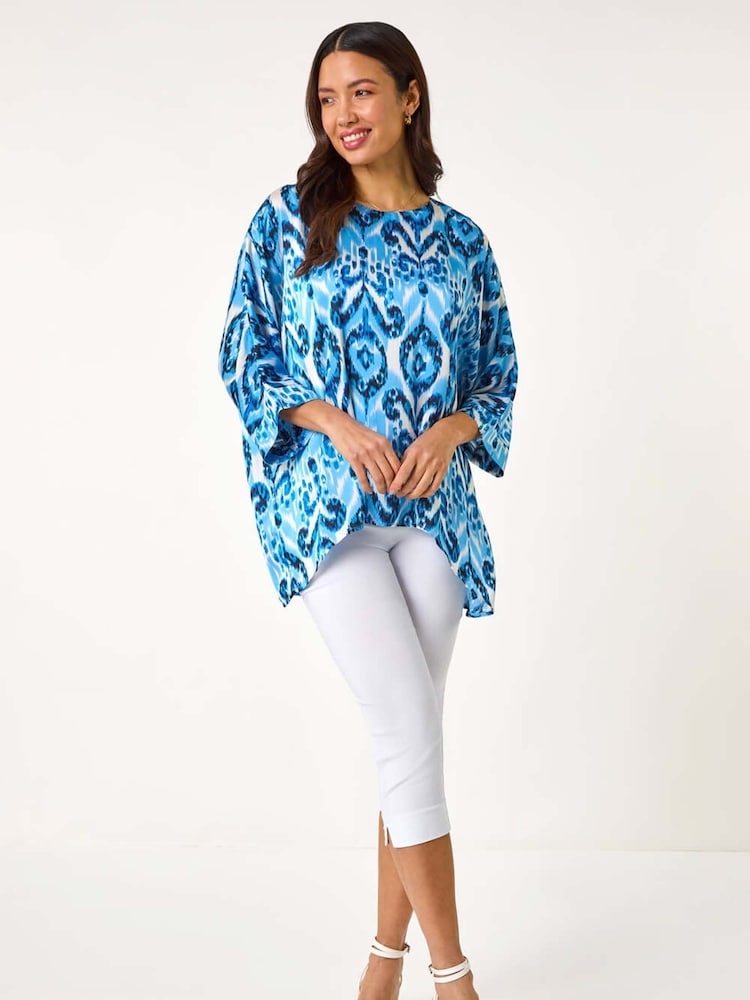 Roman Blue Ikat Print Tunic Top - Image 2 of 5