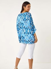 Roman Blue Ikat Print Tunic Top - Image 3 of 5