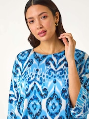 Roman Blue Ikat Print Tunic Top - Image 4 of 5
