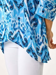 Roman Blue Ikat Print Tunic Top - Image 5 of 5