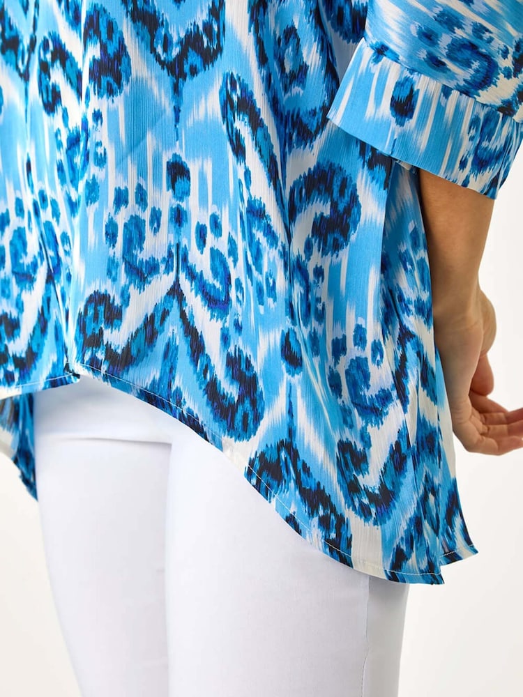 Roman Blue Ikat Print Tunic Top - Image 5 of 5