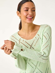 Roman Green Diamond Textured Crochet Jumper - Image 1 of 5