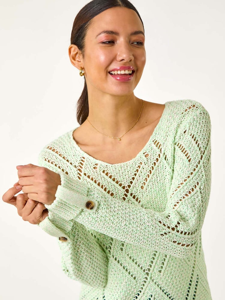Roman Green Diamond Textured Crochet Jumper - Image 1 of 5