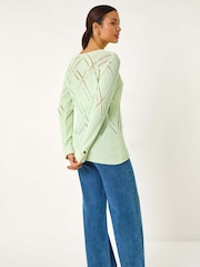Roman Green Diamond Textured Crochet Jumper - Image 3 of 5