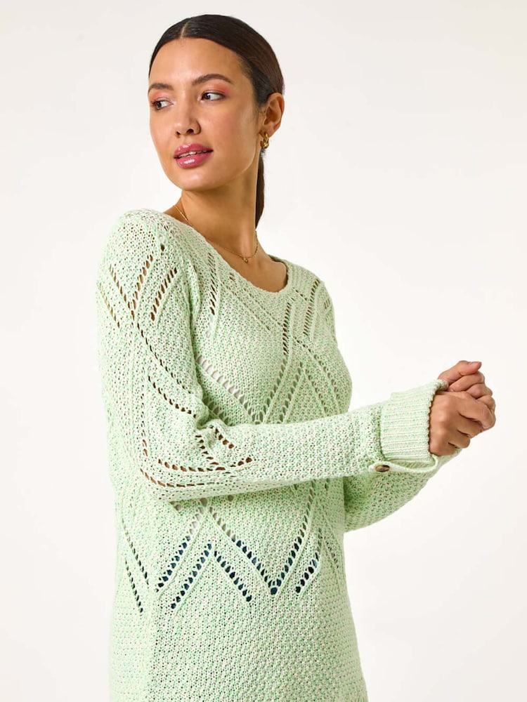 Roman Green Diamond Textured Crochet Jumper - Image 4 of 5