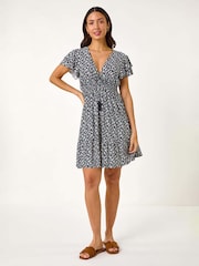Roman Blue Ditsy Frill Stretch Dress - Image 2 of 5