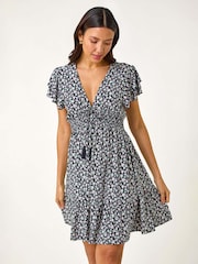 Roman Blue Ditsy Frill Stretch Dress - Image 4 of 5