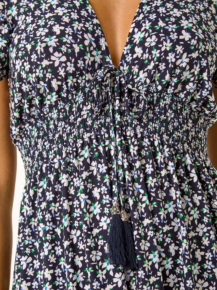 Roman Blue Ditsy Frill Stretch Dress - Image 5 of 5