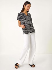 Roman Black Print Button Detail Top - Image 2 of 5