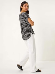 Roman Black Print Button Detail Top - Image 3 of 5