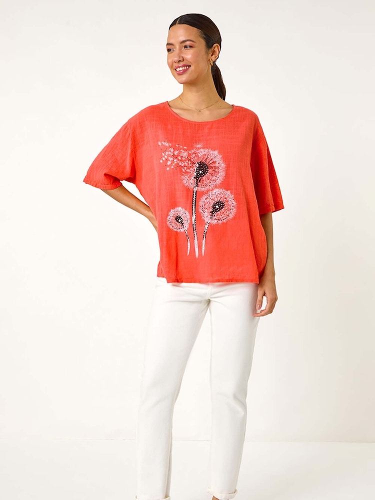 Roman Orange 100% Cotton Dandelion Hotfix Tunic Top - Image 1 of 5