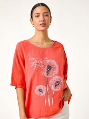 Roman Orange 100% Cotton Dandelion Hotfix Tunic Top - Image 2 of 5