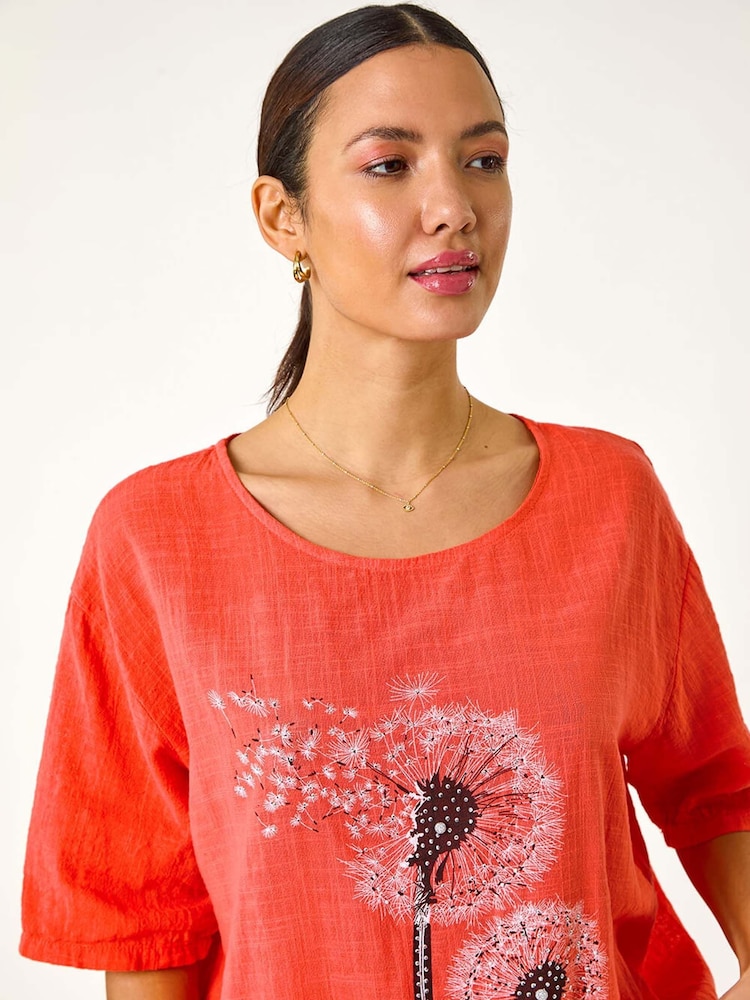 Roman Orange 100% Cotton Dandelion Hotfix Tunic Top - Image 4 of 5