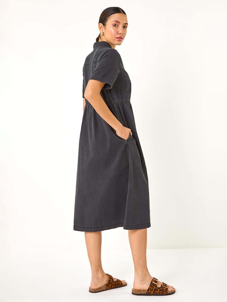 Roman Black Denim Zip Midi Dress - Image 2 of 5