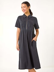 Roman Black Denim Zip Midi Dress - Image 3 of 5