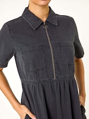 Roman Black Denim Zip Midi Dress - Image 5 of 5