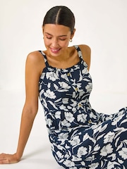 Roman Blue Floral Print Midi Sundress - Image 1 of 5