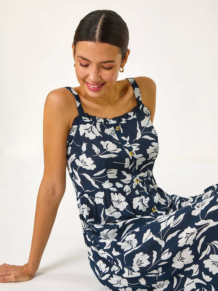 Roman Blue Floral Print Midi Sundress - Image 1 of 5