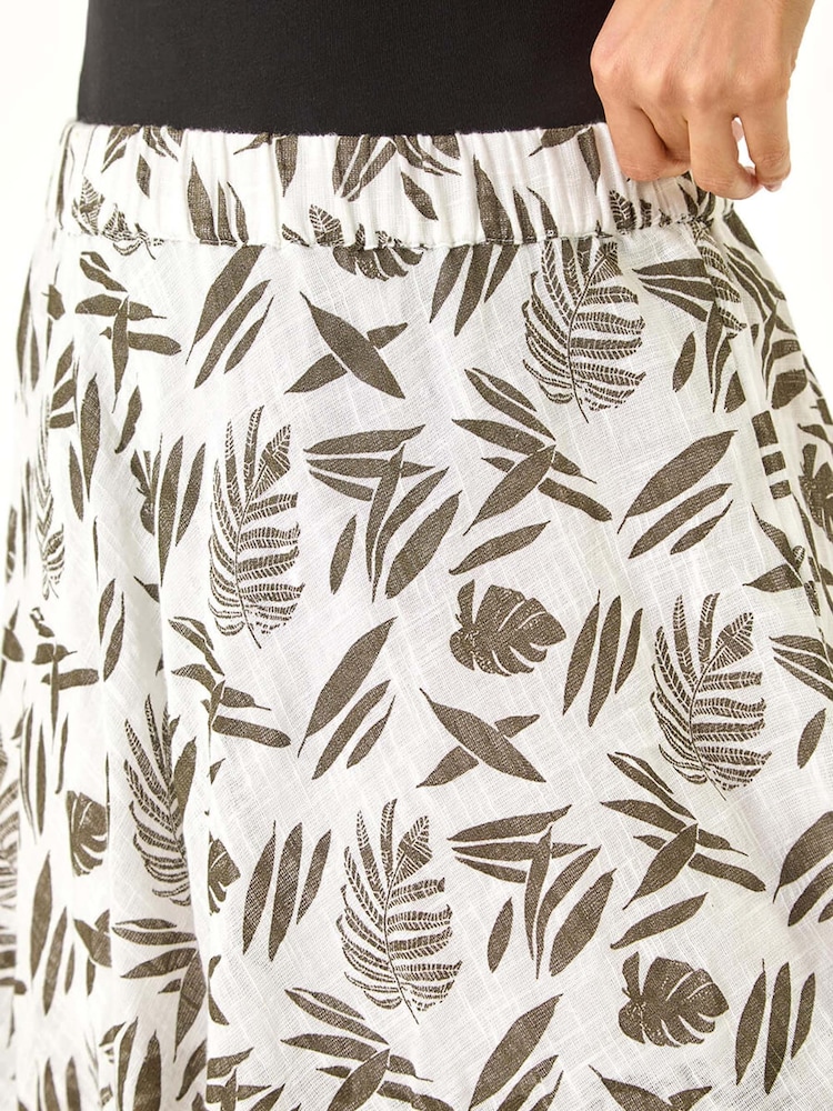 Roman White 100% Cotton Leaf Print Short A-line Skirt - Image 5 of 5