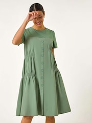Roman Green Gathered Mix Smock Dress - Image 1 of 5