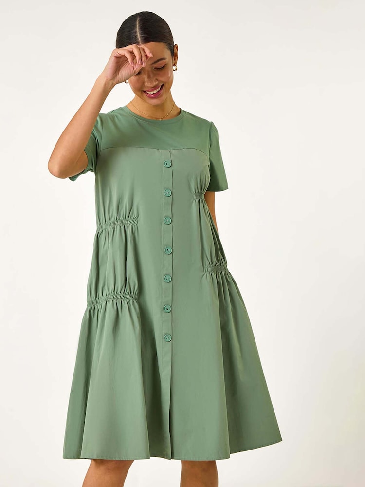Roman Green Gathered Mix Smock Dress - Image 1 of 5