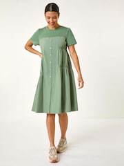 Roman Green Gathered Mix Smock Dress - Image 2 of 5