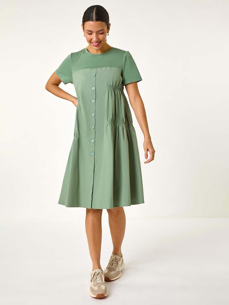 Roman Green Gathered Mix Smock Dress - Image 2 of 5