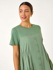 Roman Green Gathered Mix Smock Dress - Image 4 of 5