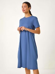 Roman Blue Plain Stretch T-Shirt Dress - Image 4 of 5