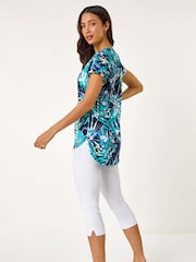 Roman Blue Textured Abstract Print Top - Image 3 of 5