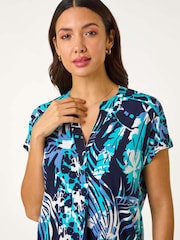 Roman Blue Textured Abstract Print Top - Image 4 of 5