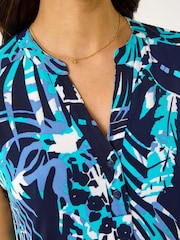 Roman Blue Textured Abstract Print Top - Image 5 of 5