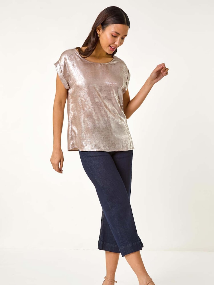Roman Metallic Metallic Print Shell Top - Image 2 of 5 Roman Metallic Metallic Print Shell Top - Image 2 of 5