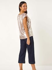 Roman Metallic Metallic Print Shell Top - Image 3 of 5
