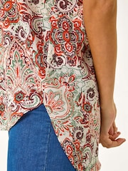 Roman Orange Paisley Print V-Neck Top - Image 5 of 5