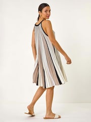 Roman Natural Halter Neck Striped Knit Dress - Image 3 of 5