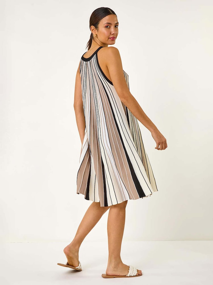 Roman Natural Halter Neck Striped Knit Dress - Image 3 of 5