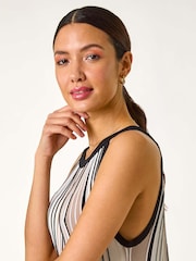 Roman Natural Halter Neck Striped Knit Dress - Image 4 of 5