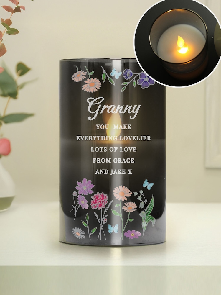 Personalised Wild Flowers Glass Led Candle by PMC - Image 2 of 4