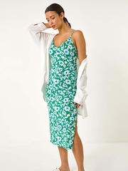 Roman Green Floral Strappy Midi Dress - Image 1 of 5