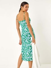 Roman Green Floral Strappy Midi Dress - Image 2 of 5