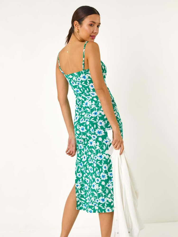 Roman Green Floral Strappy Midi Dress - Image 2 of 5