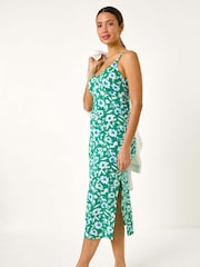 Roman Green Floral Strappy Midi Dress - Image 4 of 5